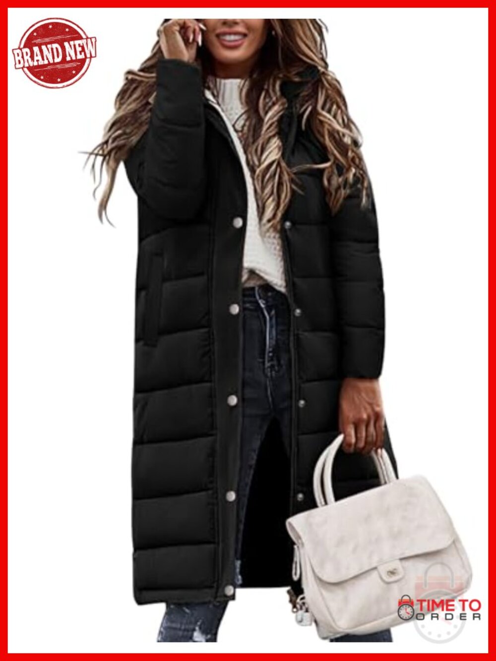 Women's Long Puffer Coat Mid-Length Hooded Winter Jacket Water Repellent Quilted